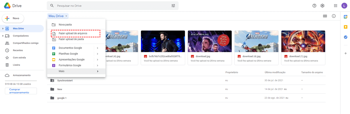 Fazer Upload no Site do Google Drive