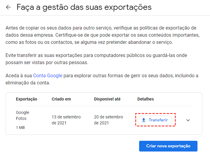 Baixar Fotos com Google Takeout