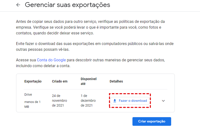 Download de arquivos de Google Drive