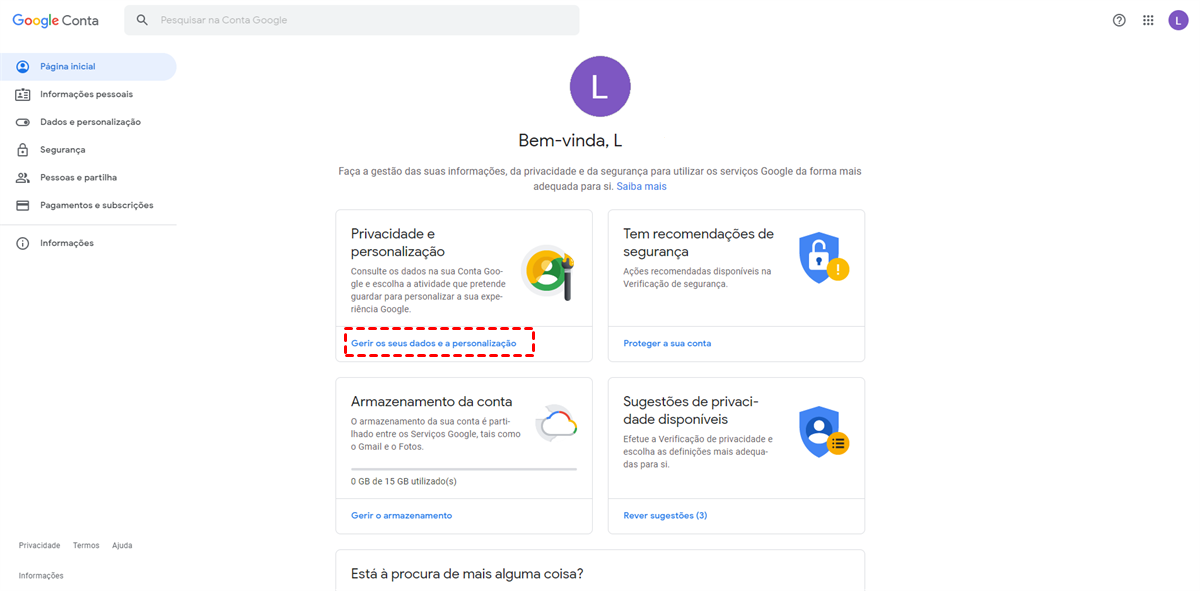 Gerir os seus Dados e a Personalização