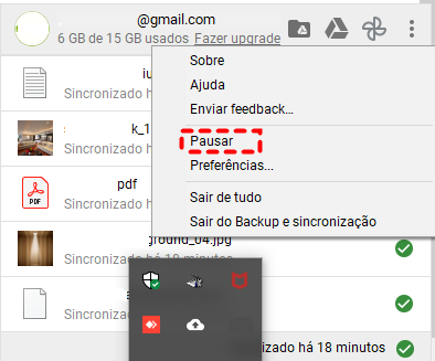 Pausar em Backup e Sincronização